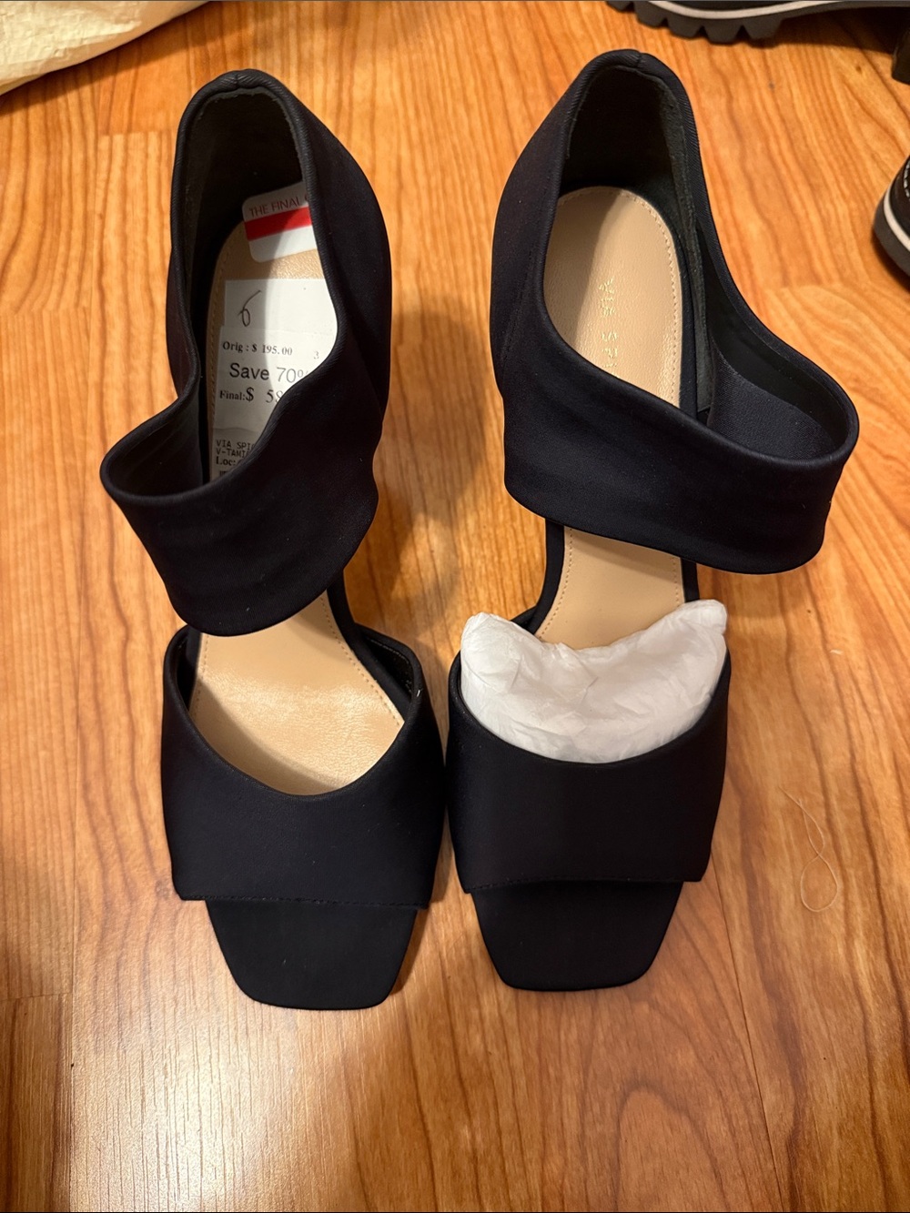 Via Spiga Black Open-Toe Wrap Heels
